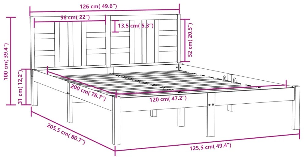 Estrutura de cama 120x200 cm madeira maciça