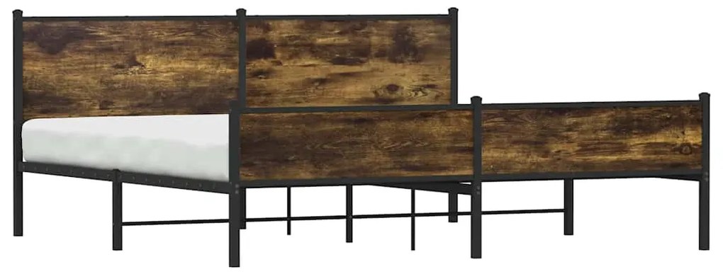 Estrutura de cama sem colchão 200x200cm metal carvalho fumado
