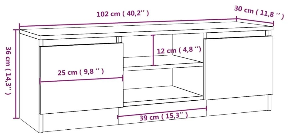 Móvel de TV com porta 102x30x36 cm cinzento cimento