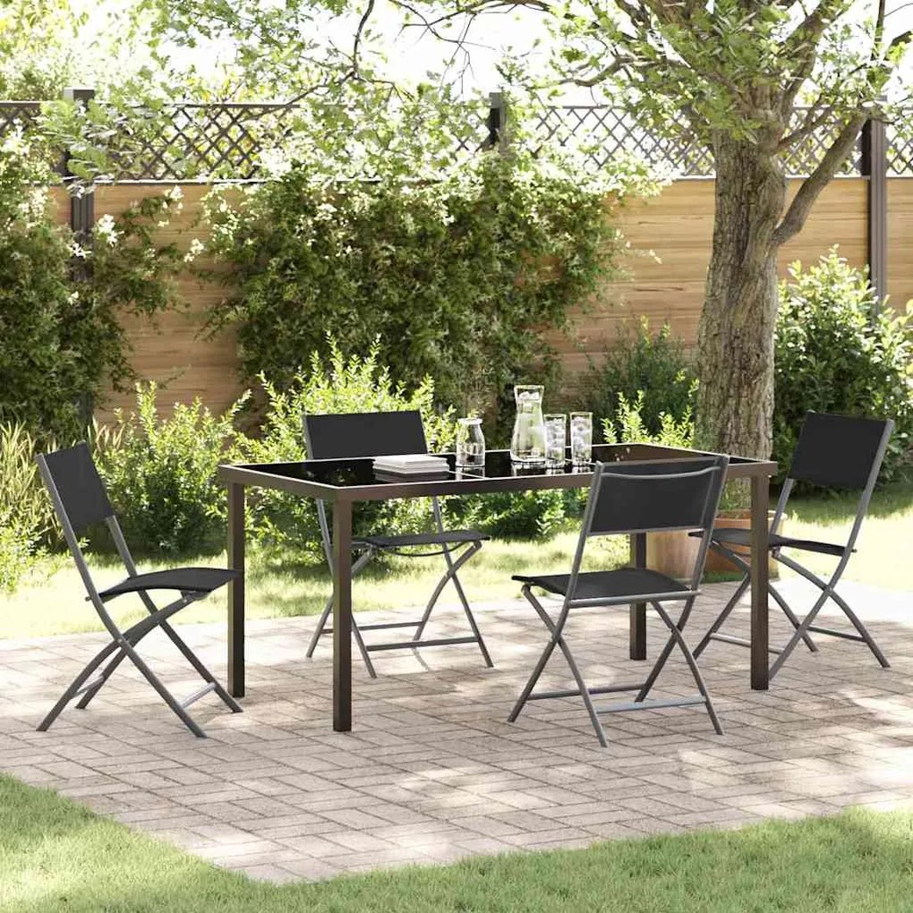 vidaXL Conjunto de Jantar para Jardim de 5 Peças em Textilene Preto e Aço