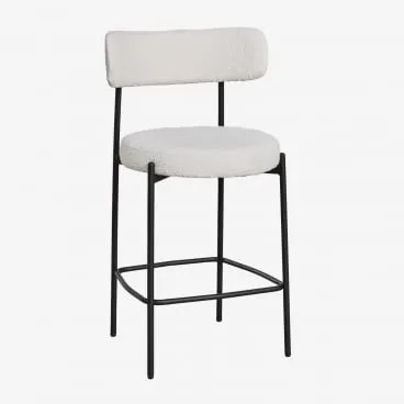 Banqueta Anisa 65 Cm Alta Com Encosto Estofado Negro & Bouclé Branco - Sklum