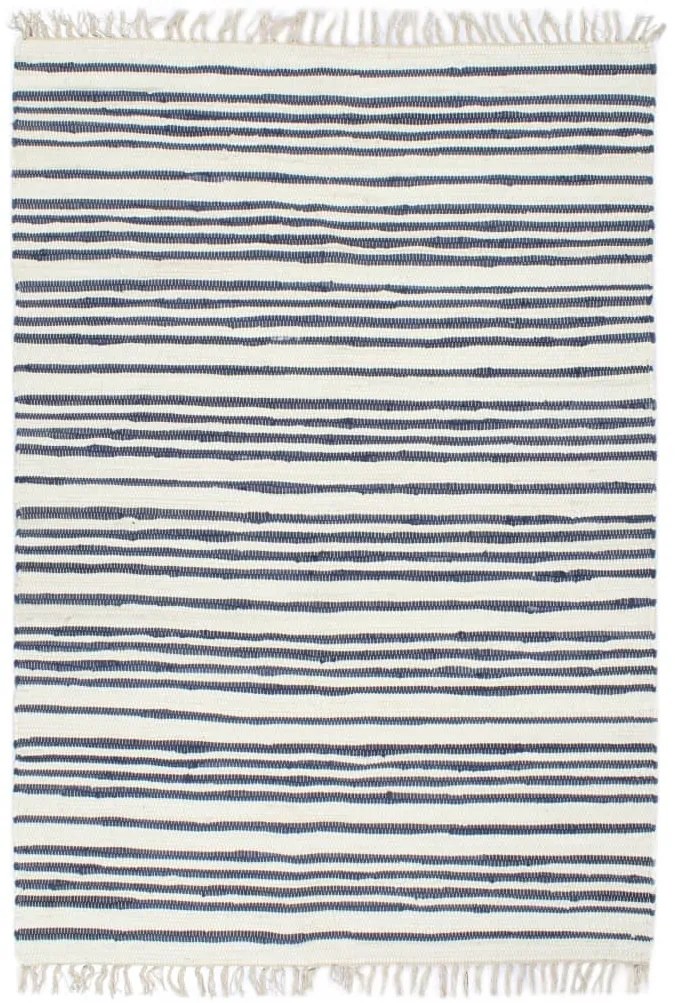 vidaXL Tapete chindi tecido à mão algodão 200x290 cm azul e branco