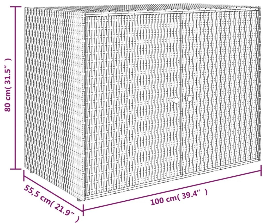Armário de arrumação p/ jardim 100x55,5x80 cm vime PE preto