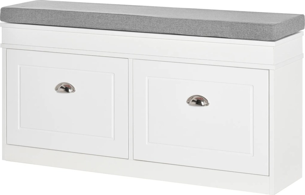 Banco Sapateiro com Armazenamento para 8 Pares de Sapatos com 2 Gavetas Prateleiras Ajustáveis e Almofada Acolchoada para Entrada Corredor 104x24x55cm
