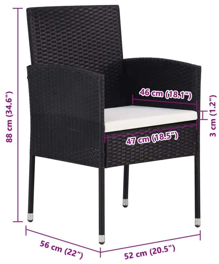 Cadeiras de jardim c/ almofadões branco nata 4pcs vime PE preto