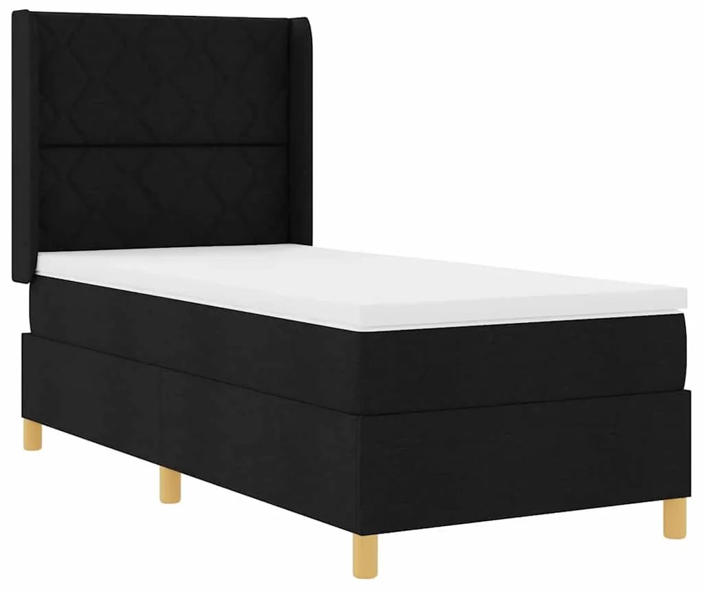 Cama Box Spring com Colchão e LED Preta 100x200 cm Tecido