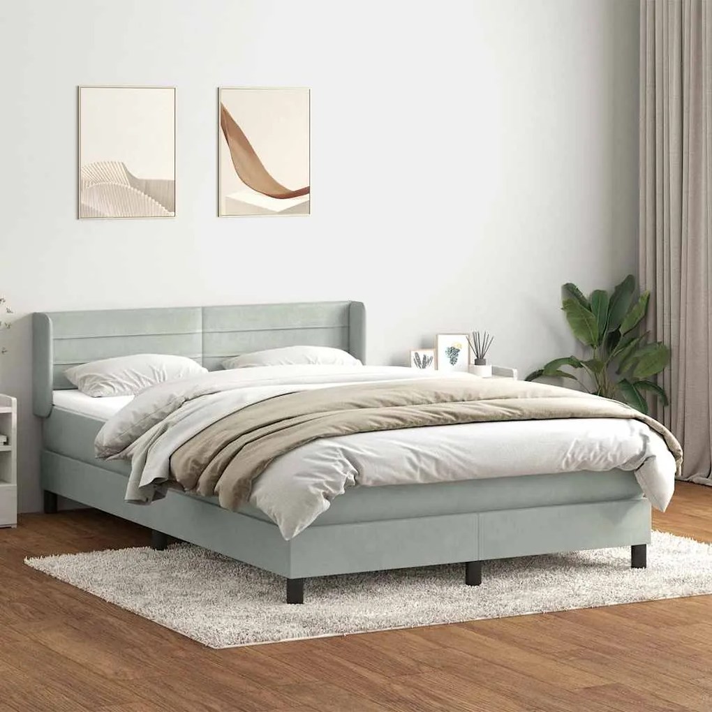 vidaXL Cama com molas/colchão 160x220 cm veludo cinzento-claro