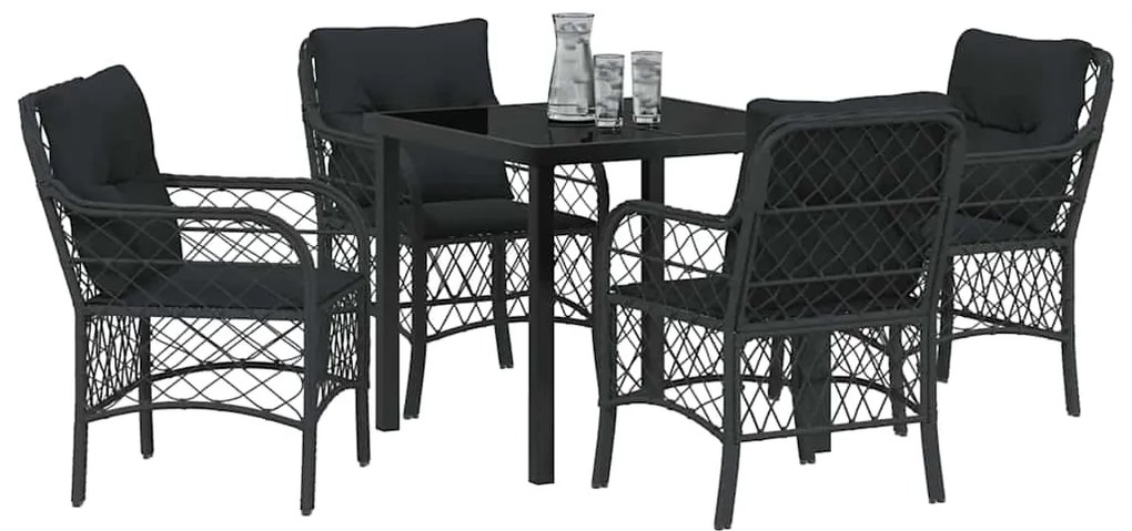 Conjunto de Jantar de Jardim com 5 Peças e Almofadas de Rattan e Polié