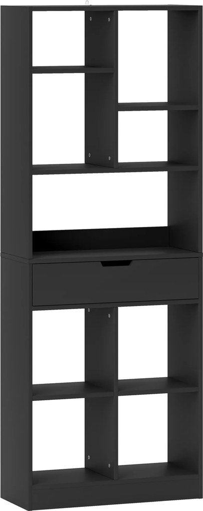 HOMCOM Estante para Livros com Gaveta e 9 Compartimentos de Armazenamento 60x26x158 cm de Madeira Preto | Aosom Portugal