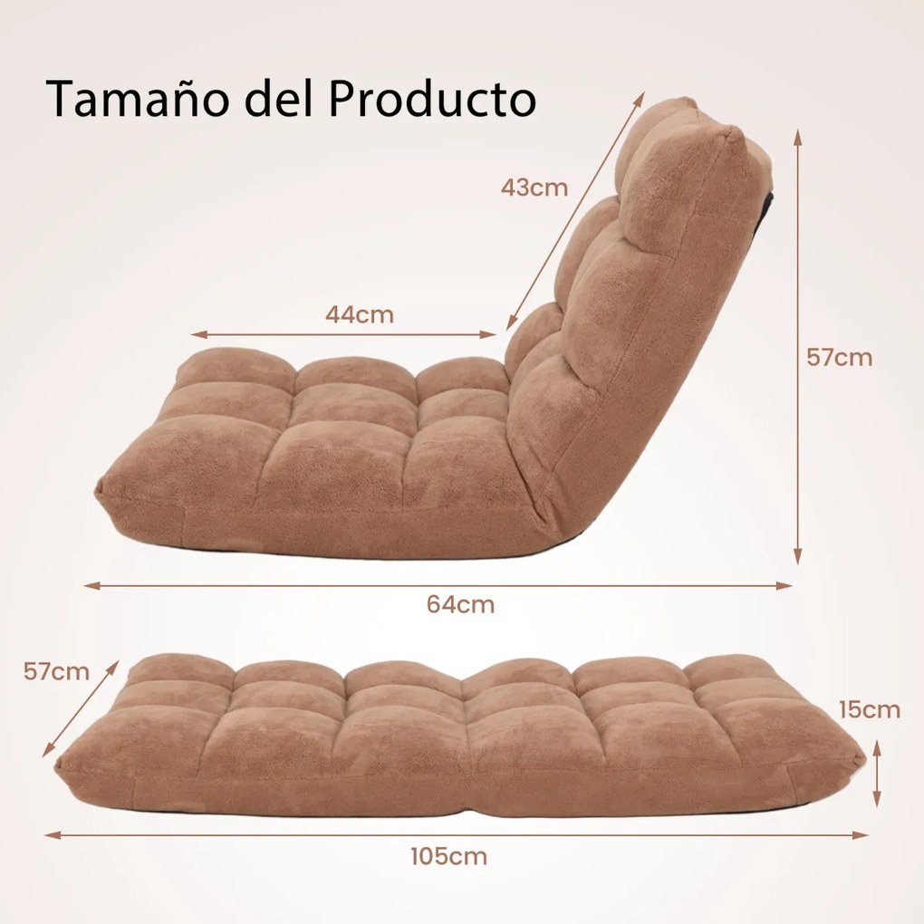 Sofá chão dobrável Costas ajustáveis 14 posições Cadeira de quarto Sala de estar 105 x 56 x 15 cm Bege