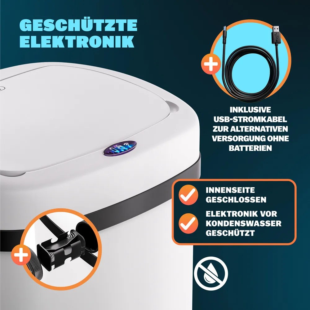 Caixote do lixo com sensor em aço inoxidável 50L branco