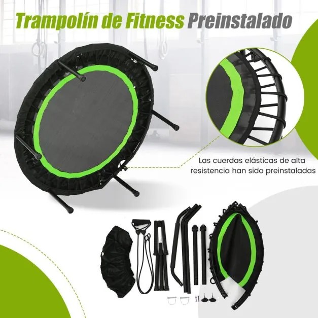 Trampolim dobrável 101 cm Mini trampolim de fitness com pega ajustável em altura e 2 bandas para crianças e adultos Verde