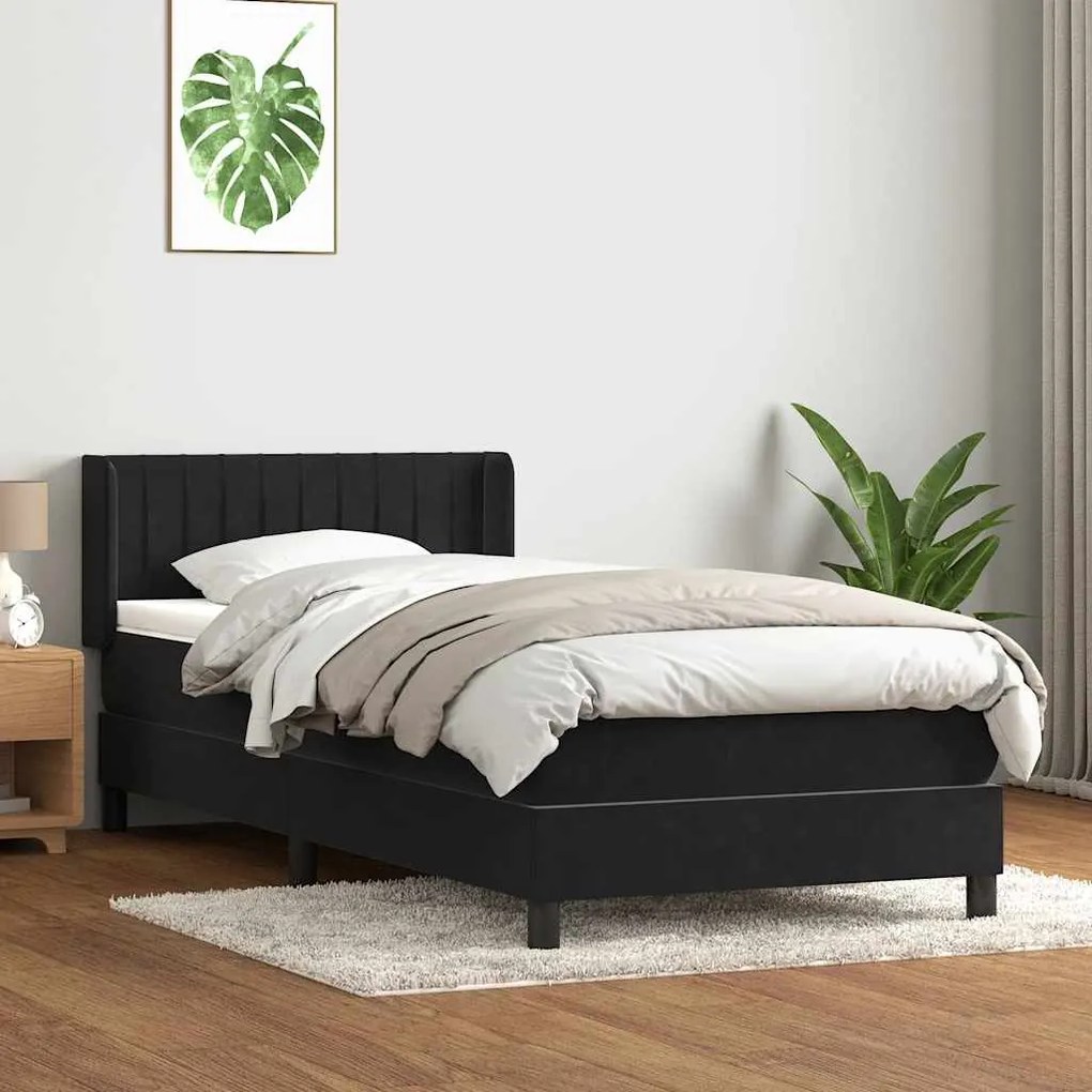 vidaXL Cama com molas/colchão 100x220 cm veludo preto