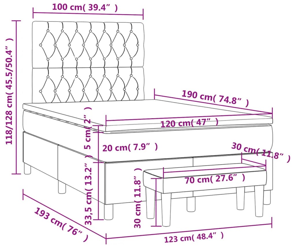 Cama boxspring com colchão 120x190 cm tecido preto