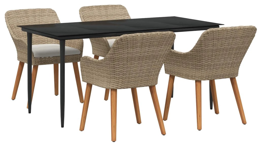 vidaXL Conjunto de Jantar para Jardim com almofada 5 pcs Bege vime PE