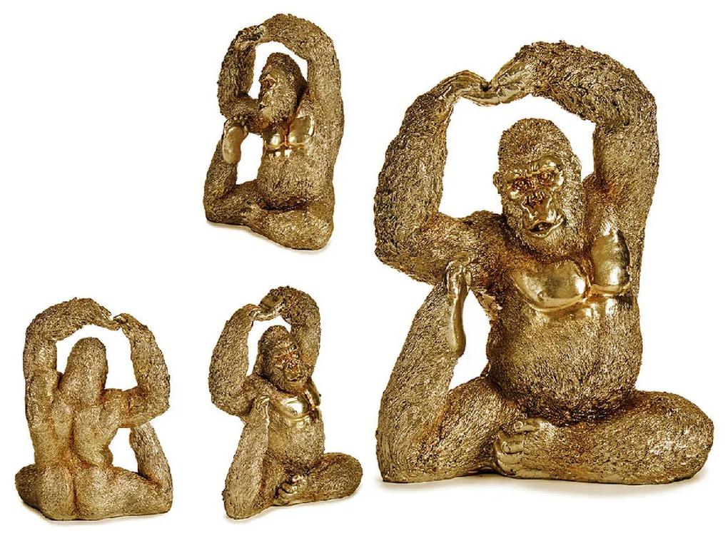 Figura Decorativa Gorila Dourado Resina (14 x 30 x 25,5 cm)