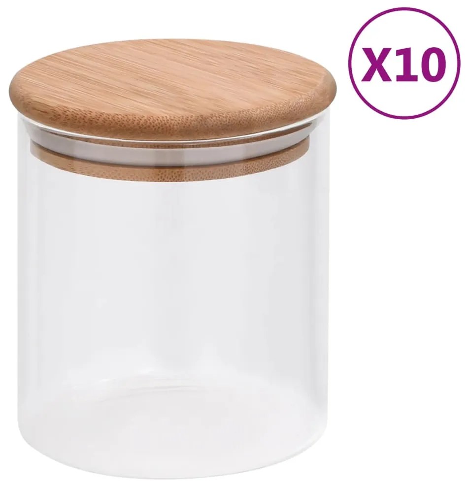150695 vidaXL Frascos de vidro com tampas de bambu 10 pcs 600 ml