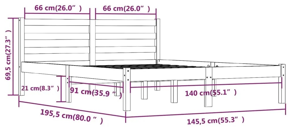 Estrutura de cama 140x190 cm pinho maciço