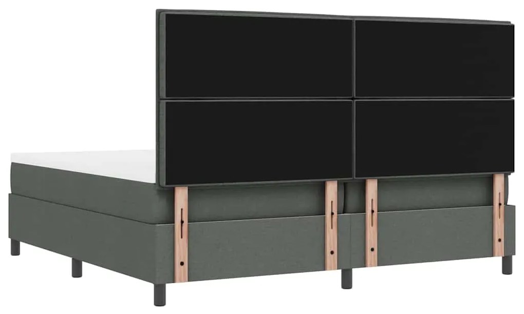 Cama Box Spring com Colchão &amp; Banco Cinza Escura 200x200 cm Tecido