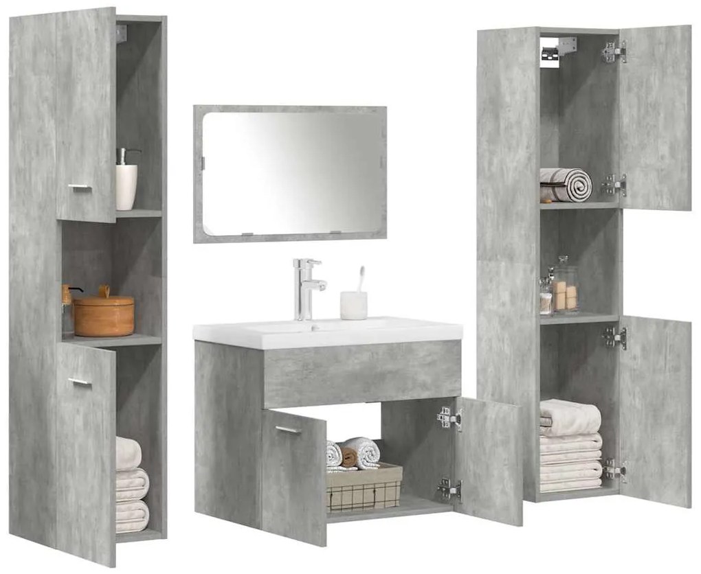 vidaXL 5 pcs conj. móveis casa banho derivados madeira cinza cimento