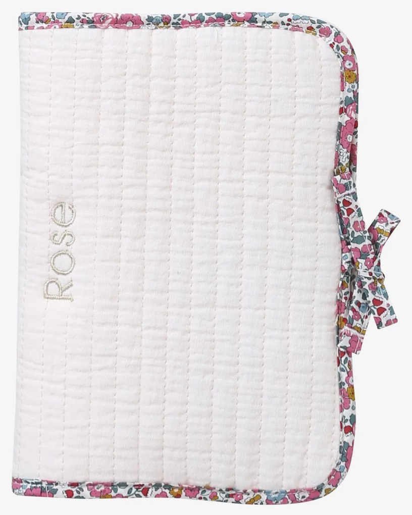 Capa para boletim de saúde em gaze de algodão e Liberty ENVIE DE FRAISE personalizável rosa-pálido