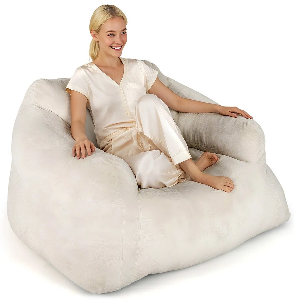 Pufe tipo poltrona, com estofamento em veludo e base antiderrapante 129 x 111 x 69 cm bege