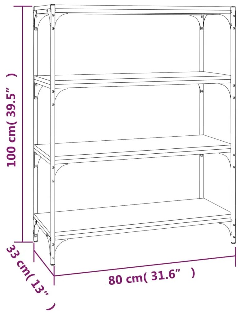 Estante 80x33x100 cm derivados de madeira e aço cinza sonoma