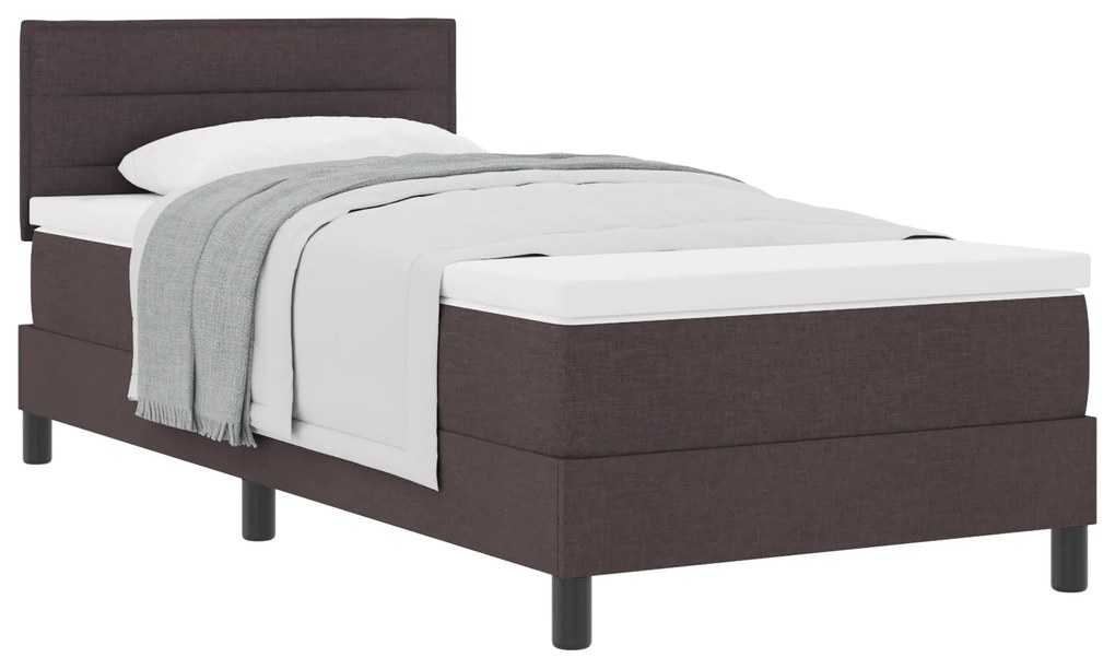 Cama Box com Colchão Castanho Escuro 80x200 cm Tecido