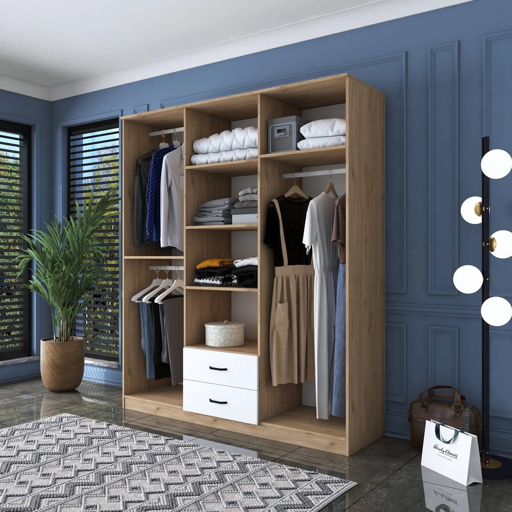 Roupeiro BA113 – Nogueira e Branco – 180 cm x 210 cm x 51,5 cm