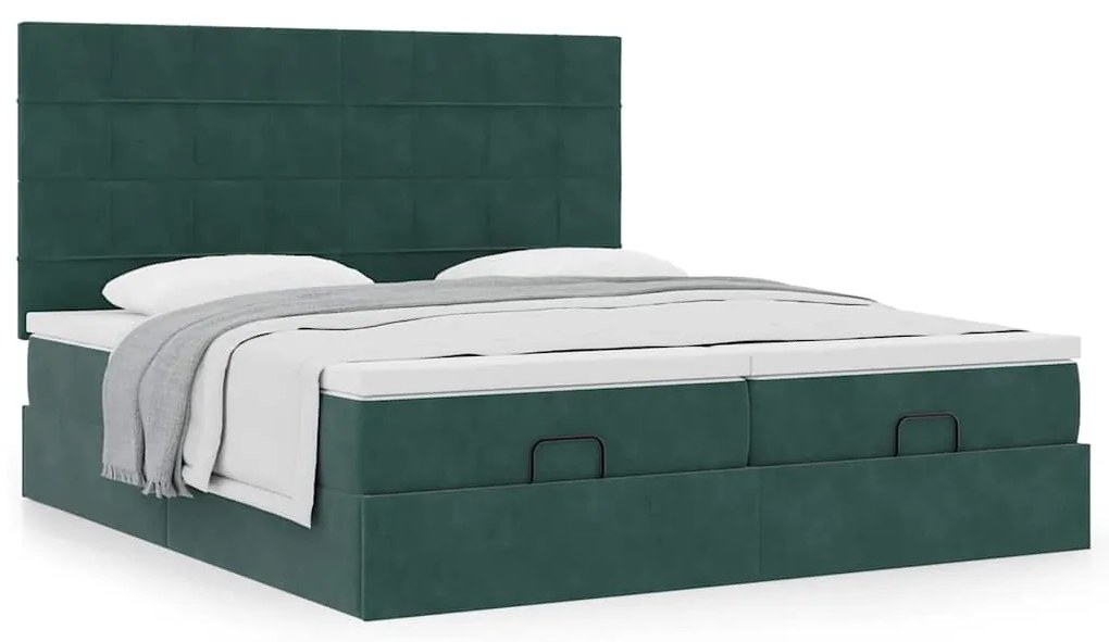Estrutura de cama otomana com colchão verde escuro Veludo