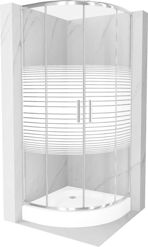 Mexen Rio cabine de duche semicircular 70 x 70 cm, faixas brancas, cromado + base de duche, branco - 863-070-070-01-20-4710