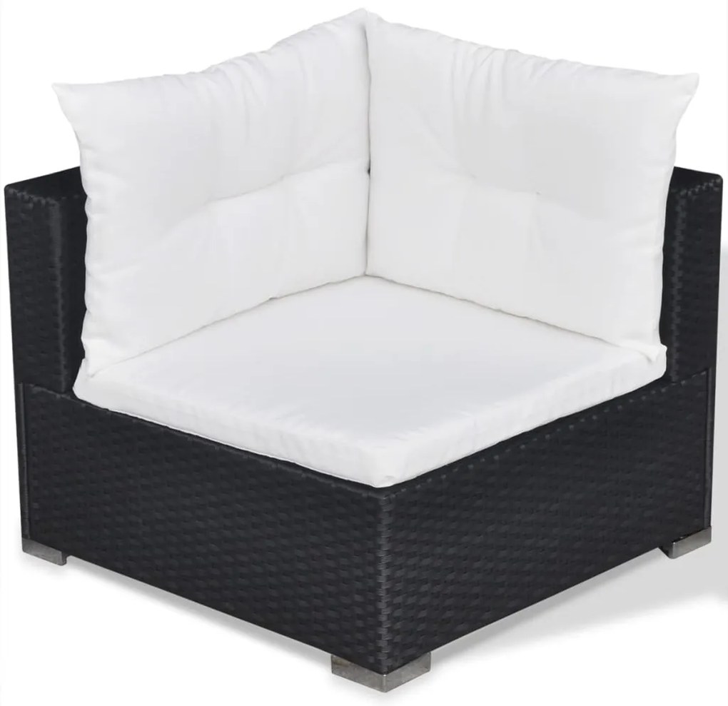 5 pcs conjunto lounge de jardim c/ almofadões vime PE preto