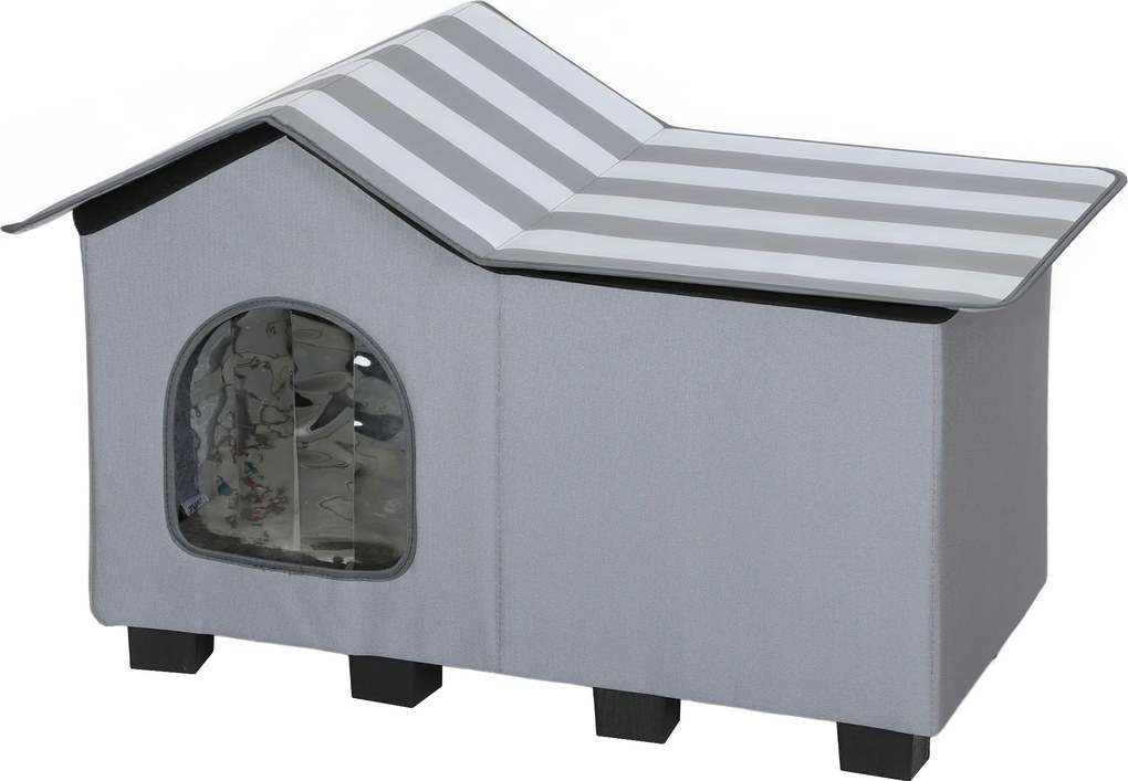 PawHut Casinha para gatos resistente à água com telhado de duas águas removível isolamento térmico plataforma 70x43x45 cm tecido Oxford cinza | Aosom Portugal