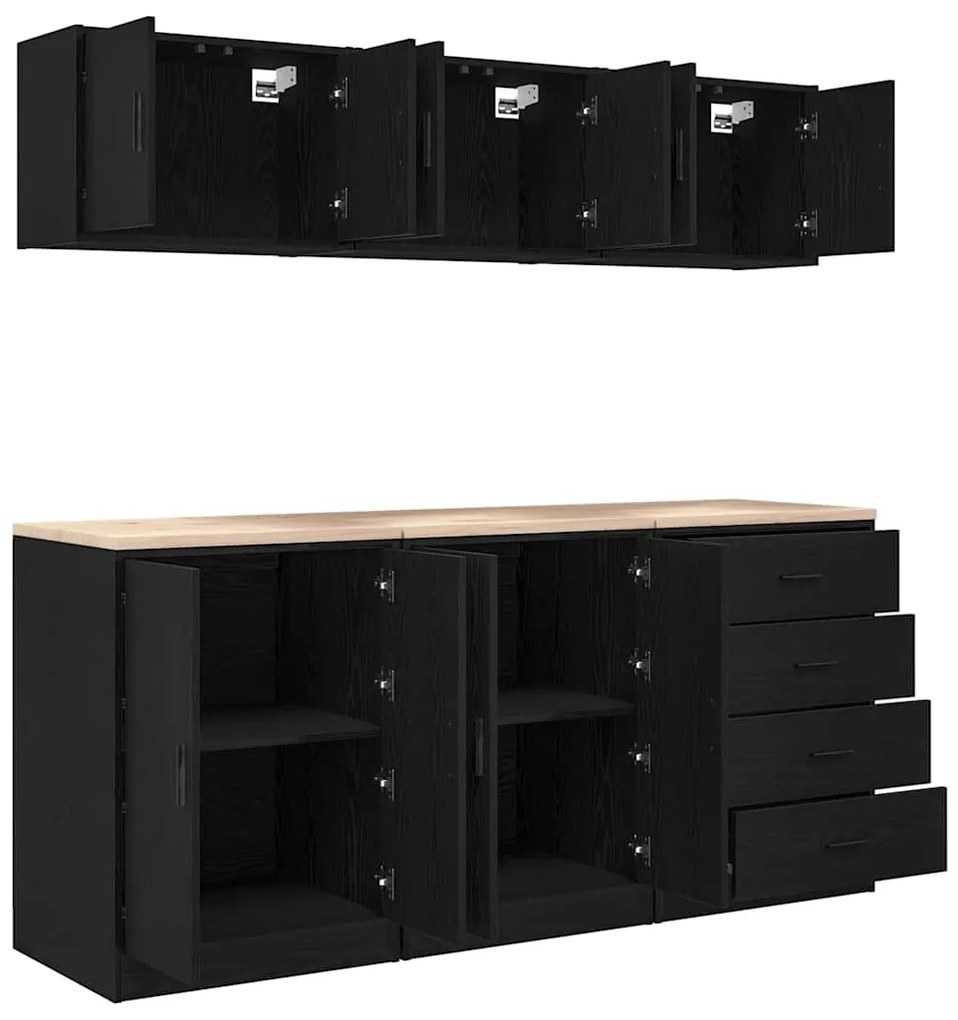 Armários de garagem 6 pcs derivados de madeira preto