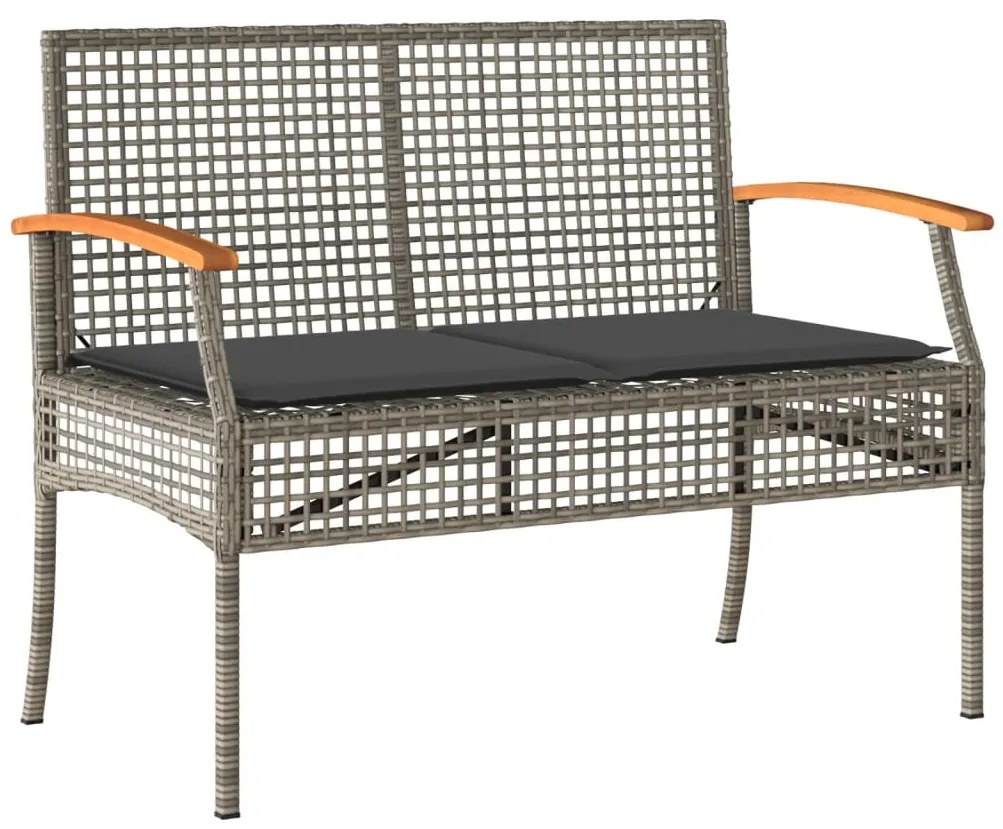4 pcs conjunto lounge de jardim c/ almofadões vime PE cinzento