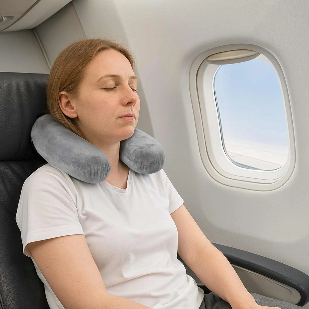 vidaXL Travesseiro de Pescoço para Viagem Cinzento 27 x 27 x 8,5 cm