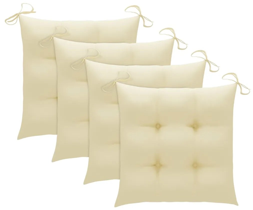 Cadeiras de jardim c/ almofadões branco nata 4 pcs teca maciça