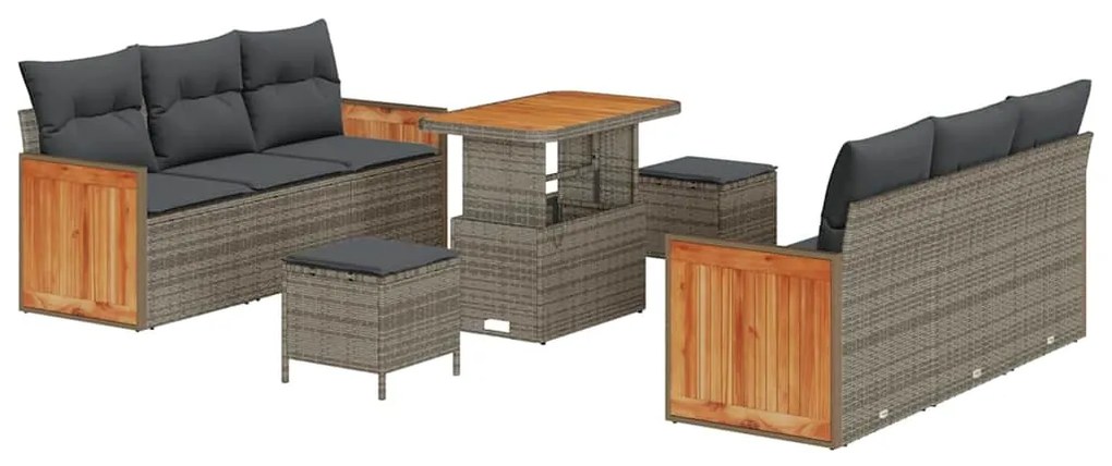 Conjunto de Sofá de Jardim vidaXL de 9 Peças com Almofadas Cinza Ratta
