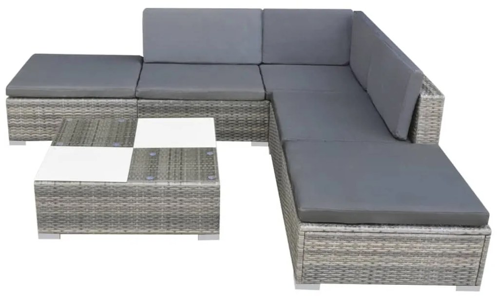 6 pcs conjunto lounge de jardim c/ almofadões vime PE cinzento