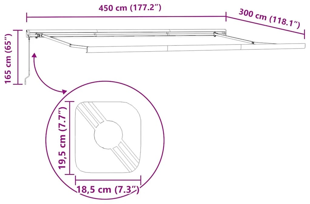 Toldo retrátil 4,5x3 m tecido e alumínio antracite e branco