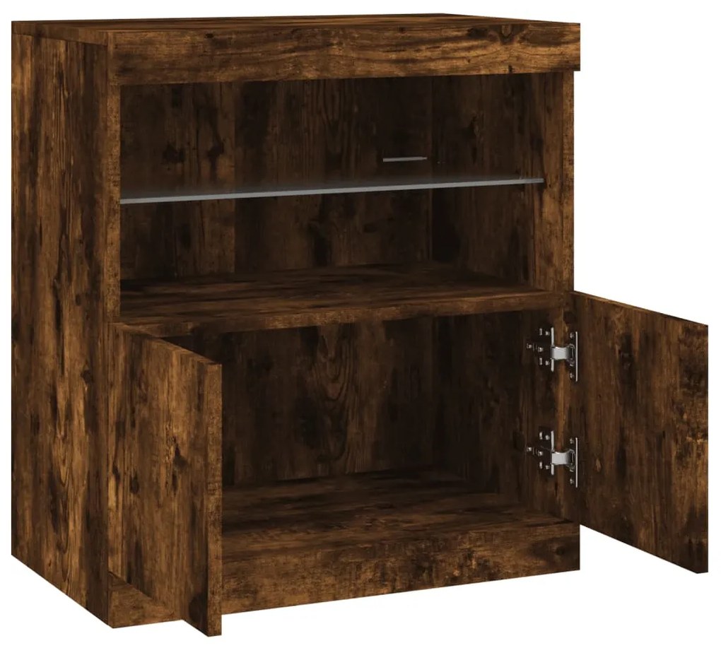 Aparador com luzes LED 60x37x67 cm carvalho fumado