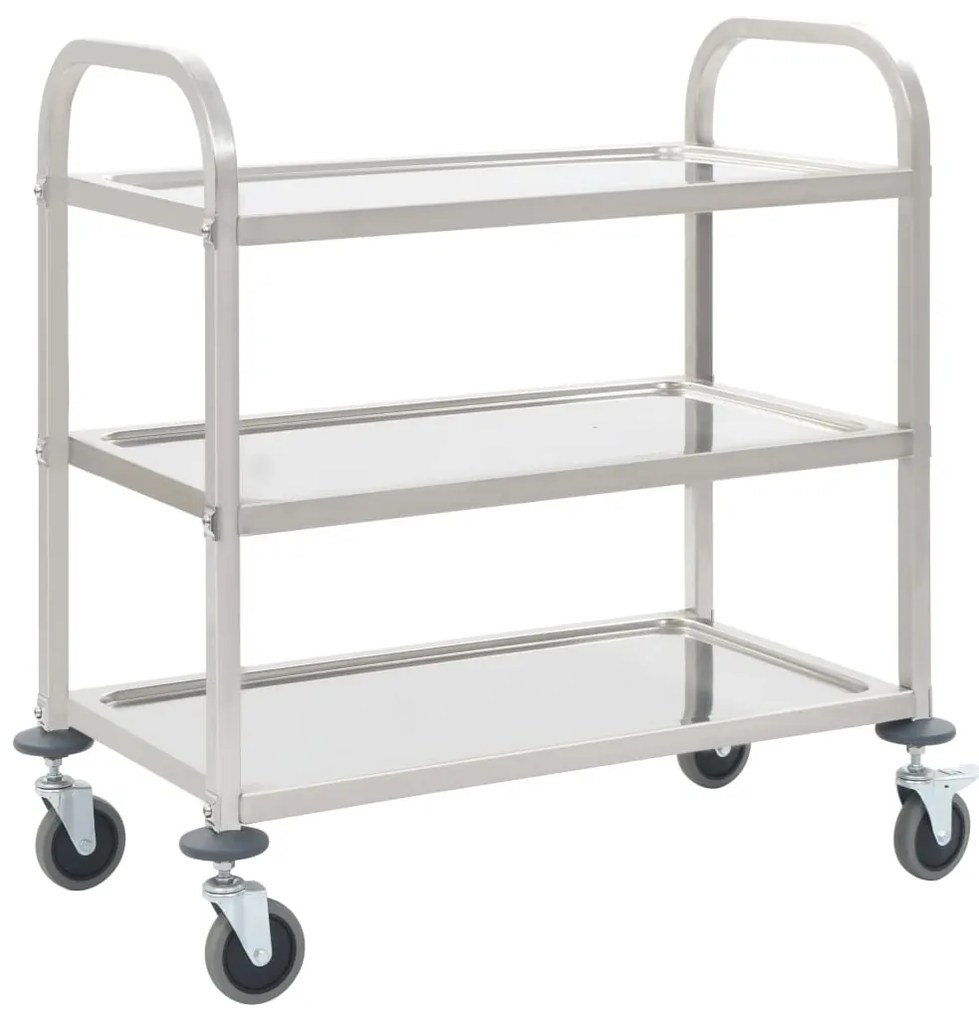 Carrinho de cozinha de 3 níveis 96,5x55x90 cm aço inoxidável