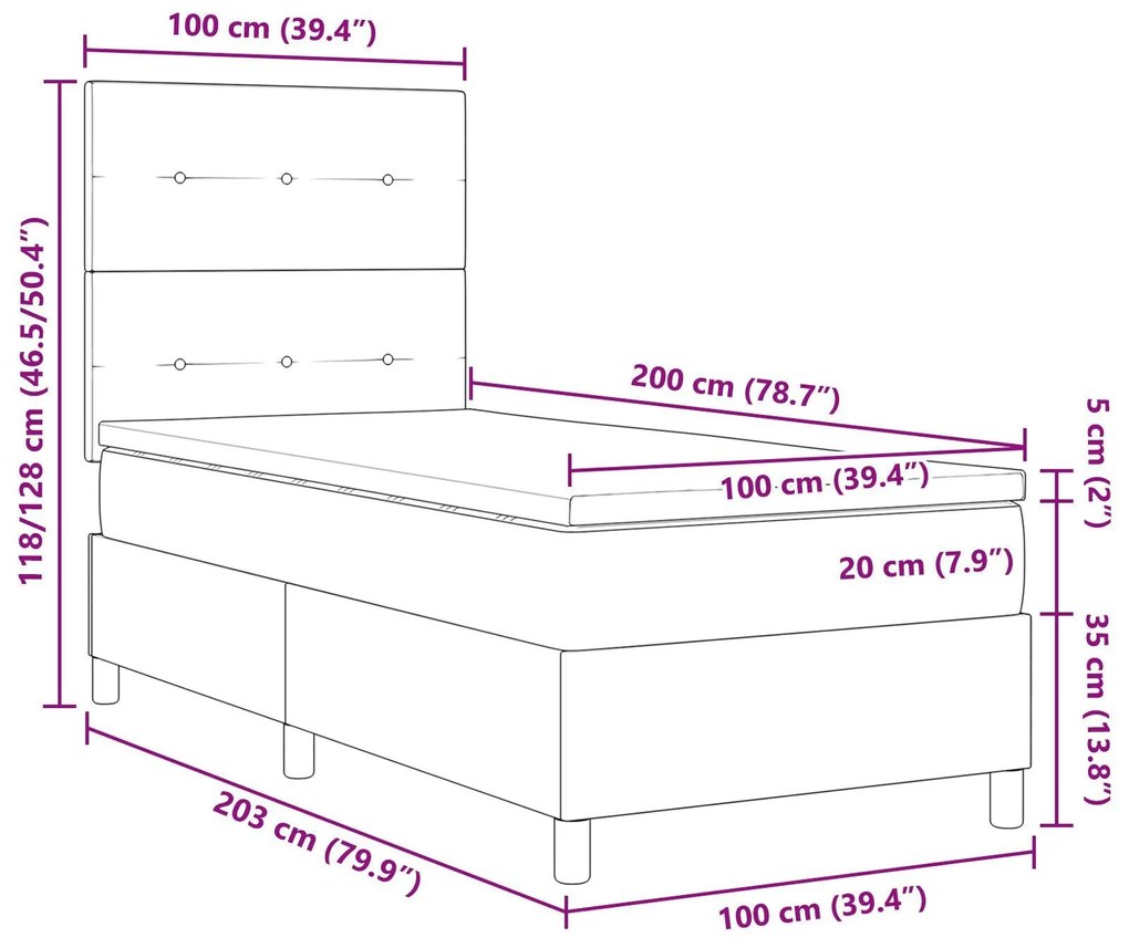 Cama Box Spring com Colchão Castanho 100x200 cm Tecido
