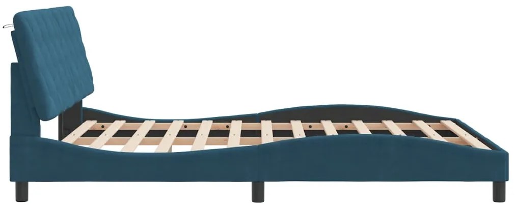 Estrutura de cama c/ luzes LED 160x200 cm veludo azul