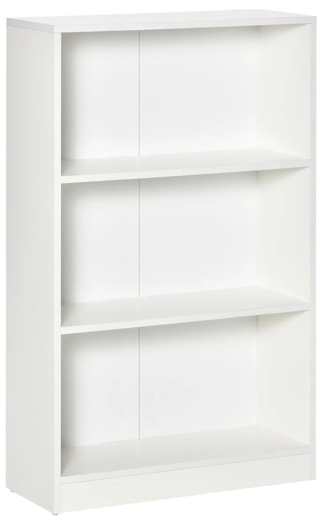Estante para Livros com 3 Compartimentos de Armazenamento Livros Plantas para Sala de Estar Estúdio Dormitório 62,2x24x102,4cm Branco