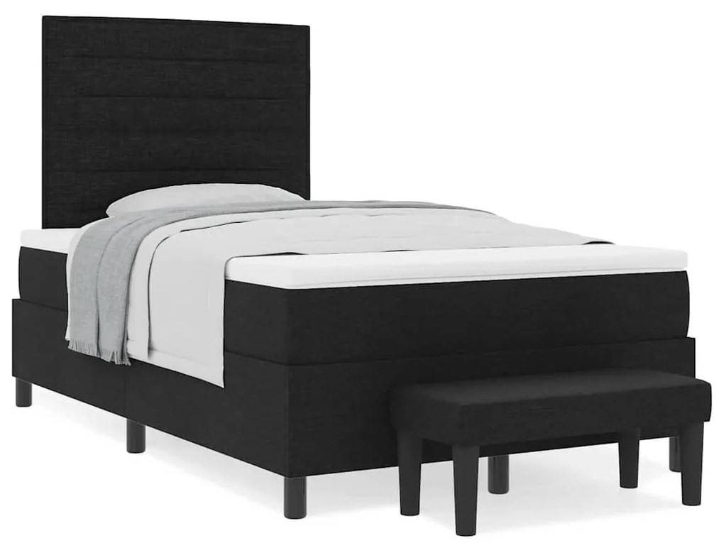 Cama com Box Spring com Colchão e Banco Preto 120x190 cm Tecido