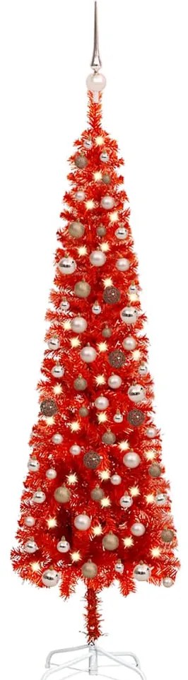 vidaXL Árvore de Natal pré-iluminada fina com bolas 180 cm vermelho