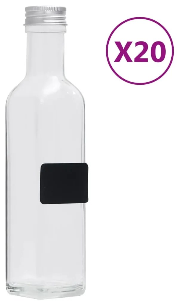 Garrafas de vidro com tampa de rosca 20 pcs quadradas 250 ml