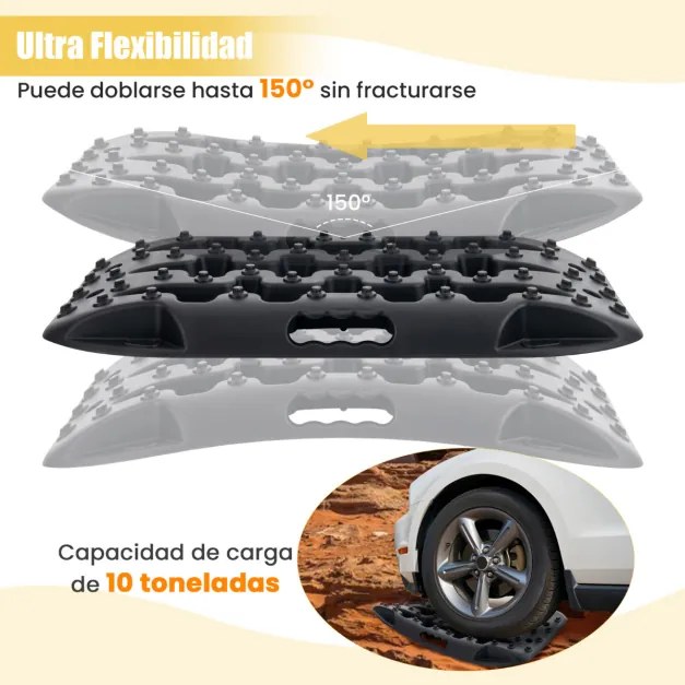 Placas de tração off-road Todo o Terreno tapetes de tração 2 peças para extração e recuperação de veículos de neve lama 58 x 31 x 6 cm Preto