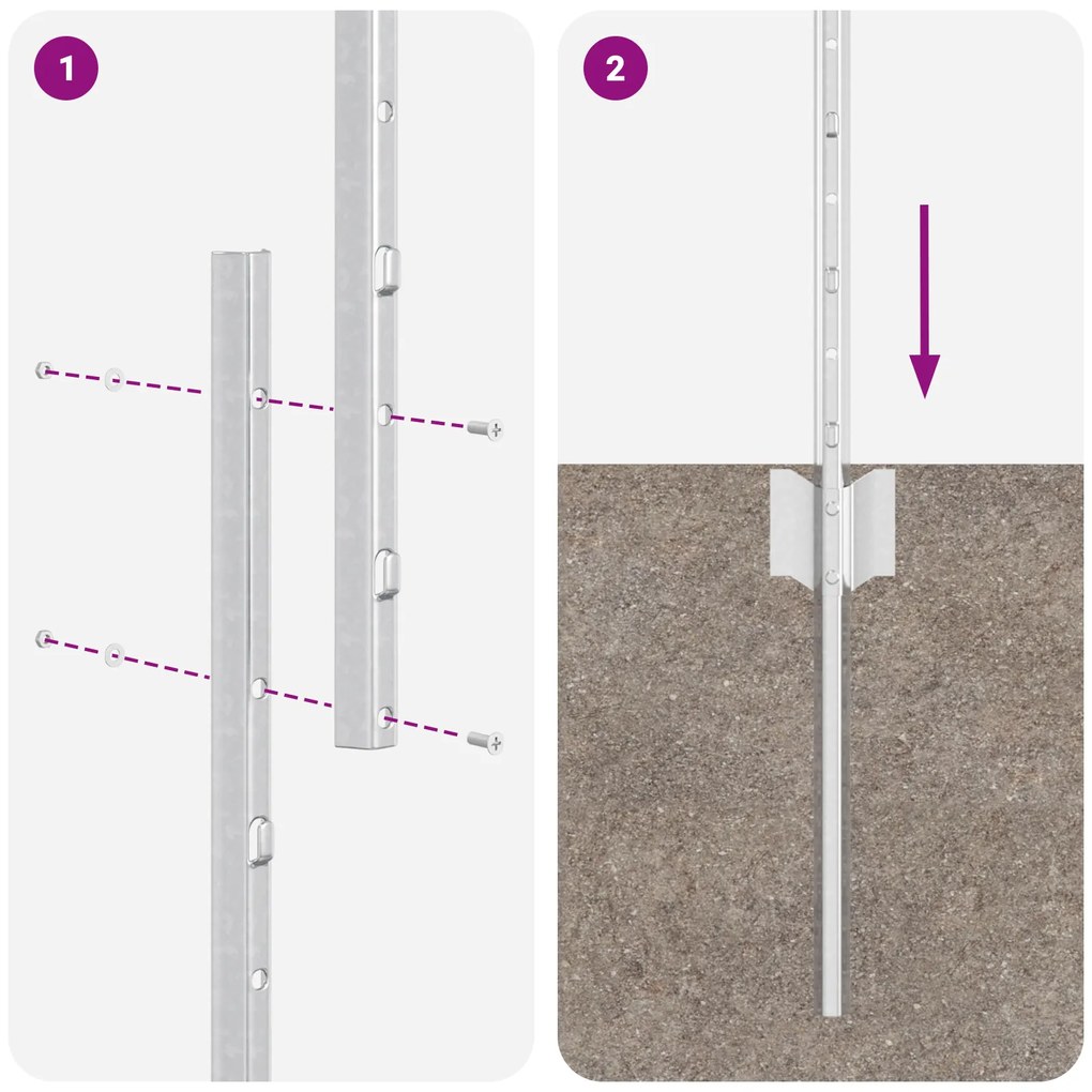 Postes de Cerca 44 pcs Canal U Prateado 200 cm Aço